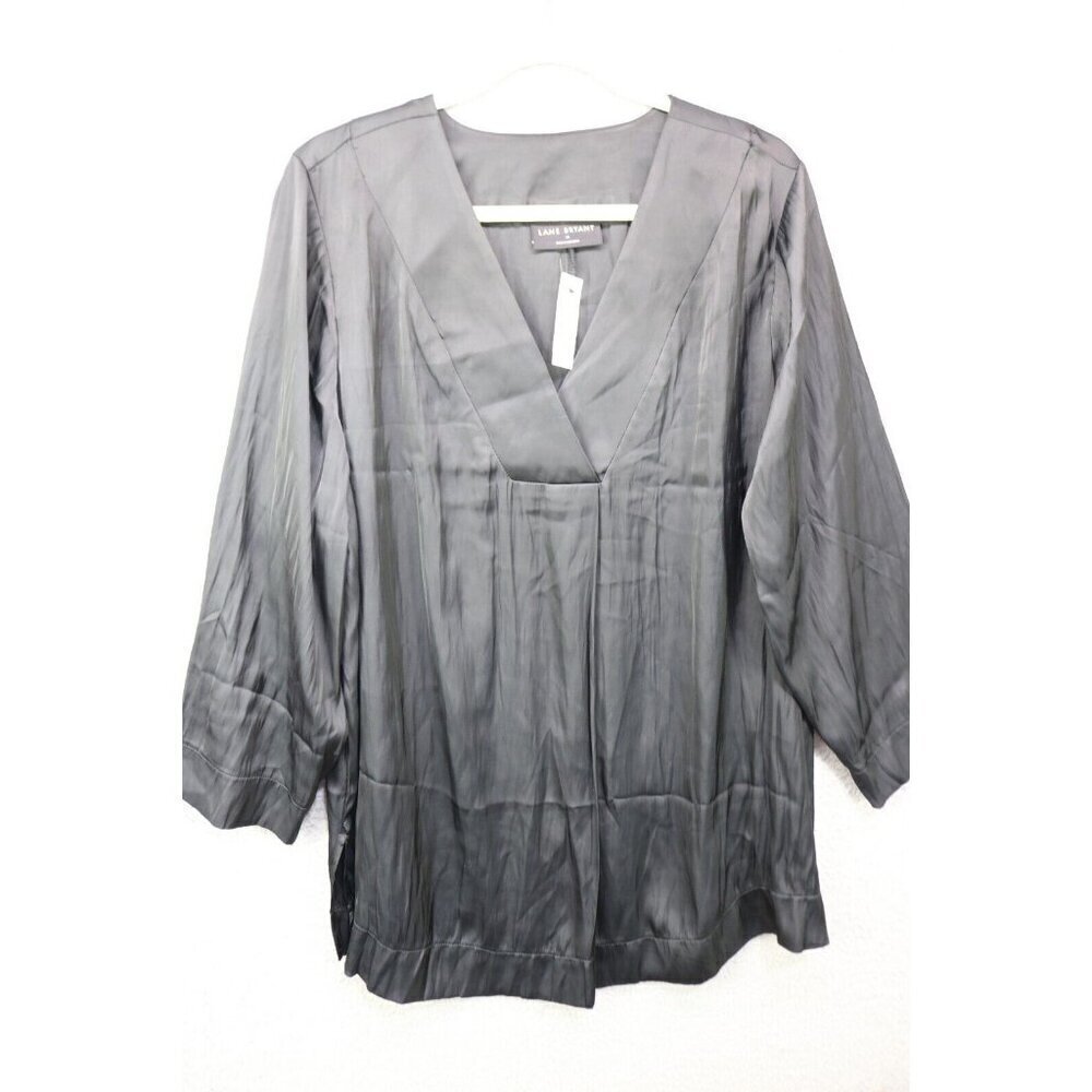 Lane Bryant Long Sleeve Black Satin Tunic-Size 18-New with Tags